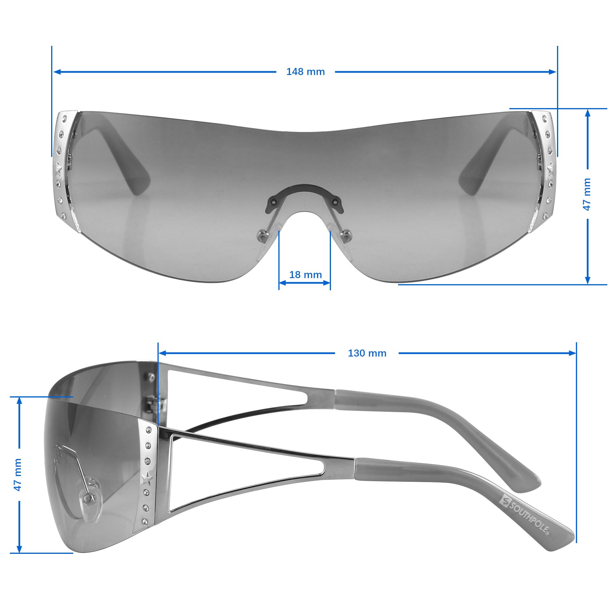 Southpole Women's 1109SP SLVWH Square Sunglasses, Silver/White, One Size - Image 3